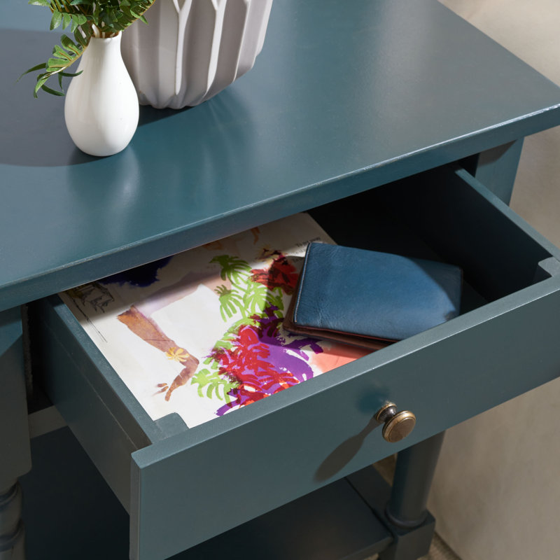 Sadie Solid Wood End Table with Storage, Steel Teal