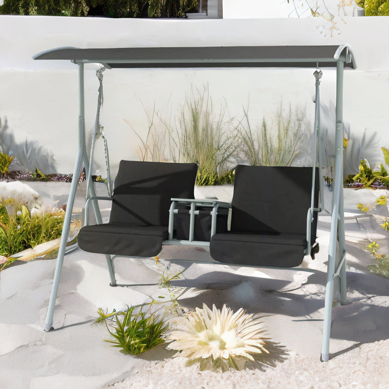 2 Person Porch Swing With Pivot Table & Storage