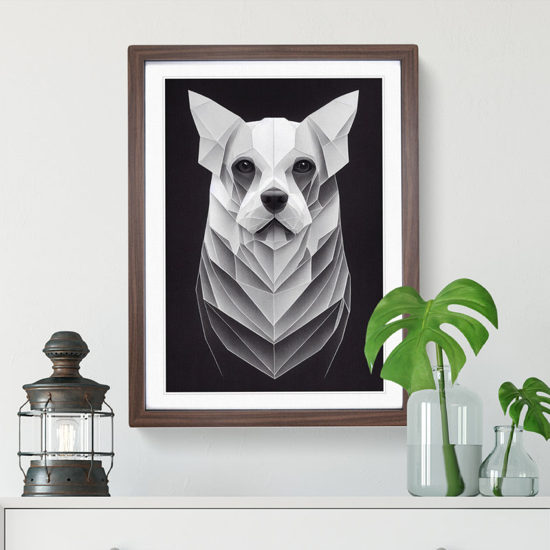 Symmetrical Dog Abstract - Wall Art, 36cm H x 27cm W, Walnut Framed Paper, No Matte
