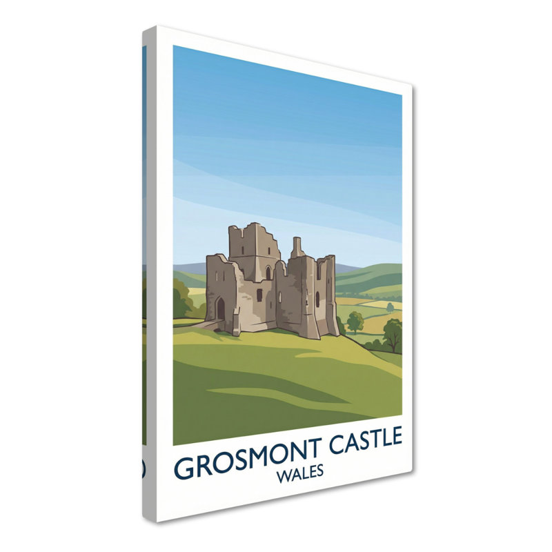 Grosmont Castle, Wales - Romantic Travel Poster Of Medieval Monmouthshire Ruins. Giclee Print On Wrapped Canvas. Wall Art, Home Decor - Castles & Palaces, Wales - Wrapped Canvas Print