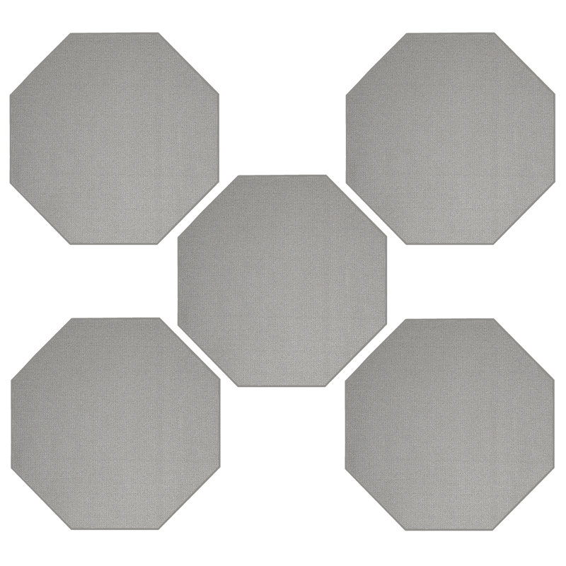 Solid Color Machine Made Tufted Polyester Area Rug in Gray Set, Octagon 3'