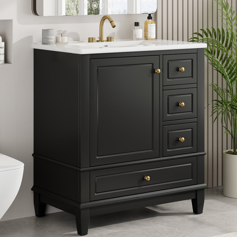 Ensemble de meuble-lavabo 30 po avec lavabo et trois tiroirs, Noir, noir, noir, noir