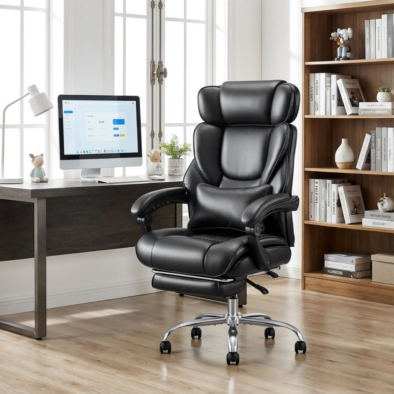 Ergonomic Thick-Padded Executive Office Chair With Footrest, Black