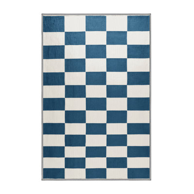 Machine Washable Checkered Gray Area Rug