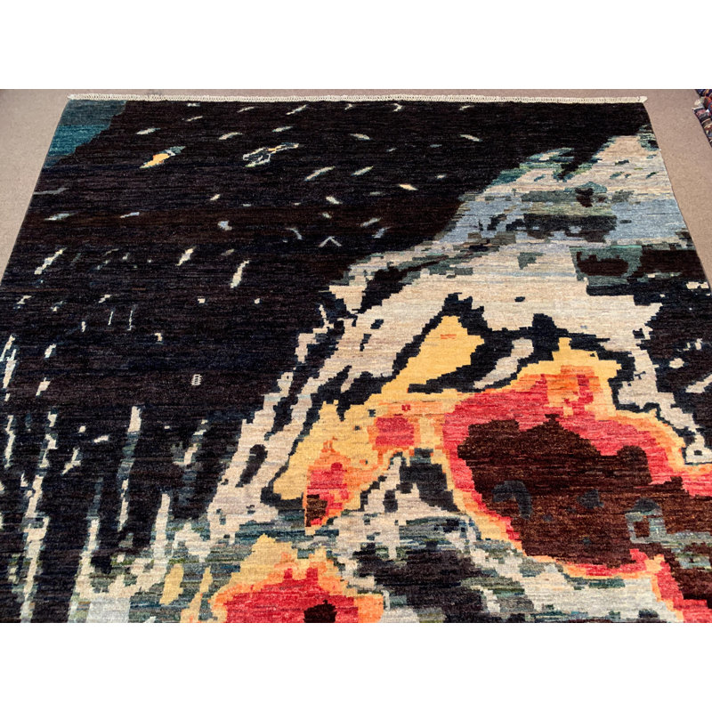 Tapis afghan de 6,5 pi x 9,8 pi en laine à poils durs de style afghane Abshar Gabbeh