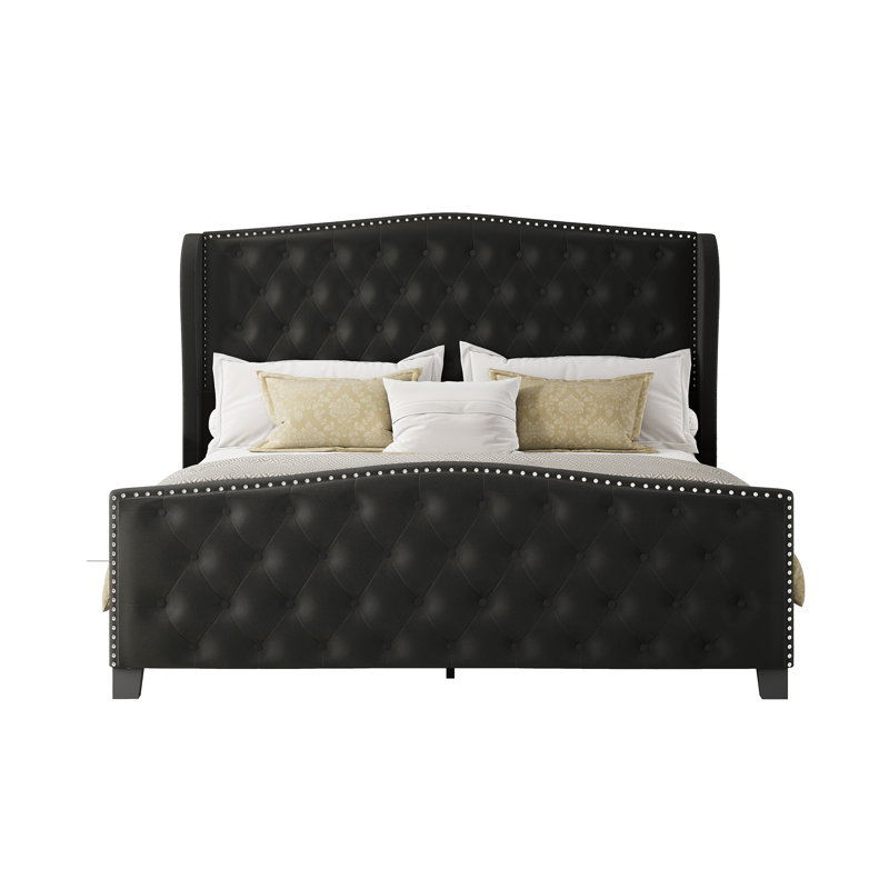 House of Hampton® Velvet Upholstered Platform Bed Frame With 51.1" Wingback Headboard & Deep Button Tufted Footboard, No Box Spring Required, Easy Assembly