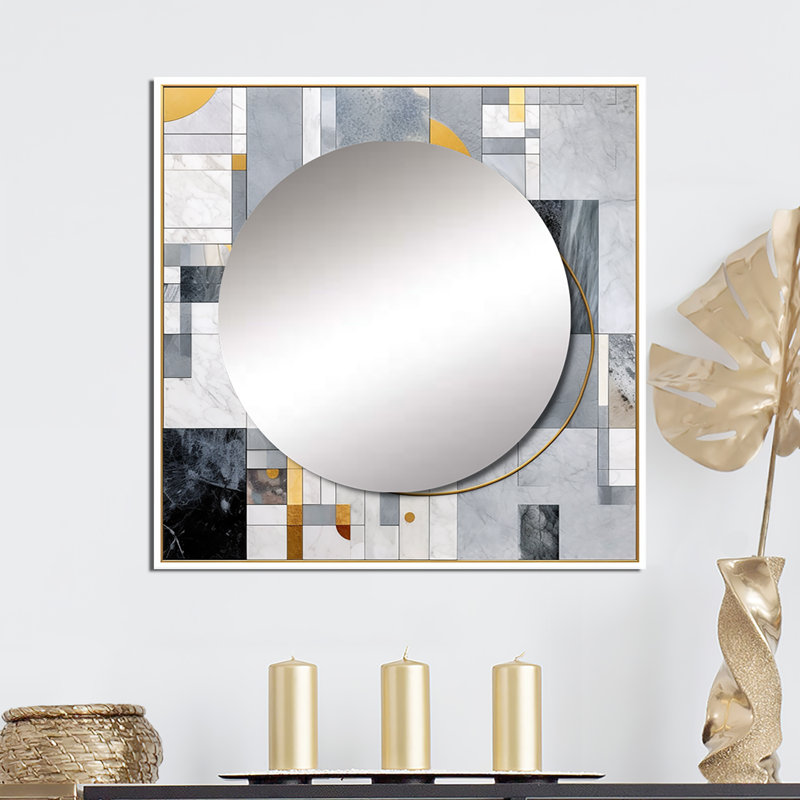 Miroir mural de salon Chimdi - mosaïque grise et jaune I, 29 po x 29 po