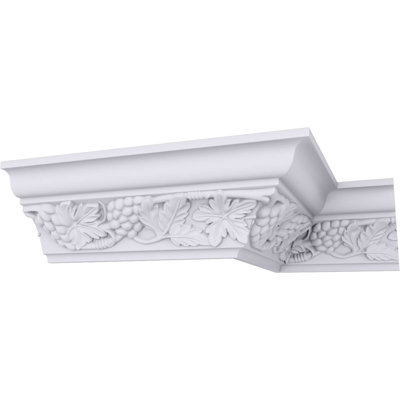 Endurathane Grape Bunch Crown Moulding, 3 7/8"H x 3 7/8"P x 5 1/2"F x 94 1/2"L, (10 5/8" Repeat), Factory Primed