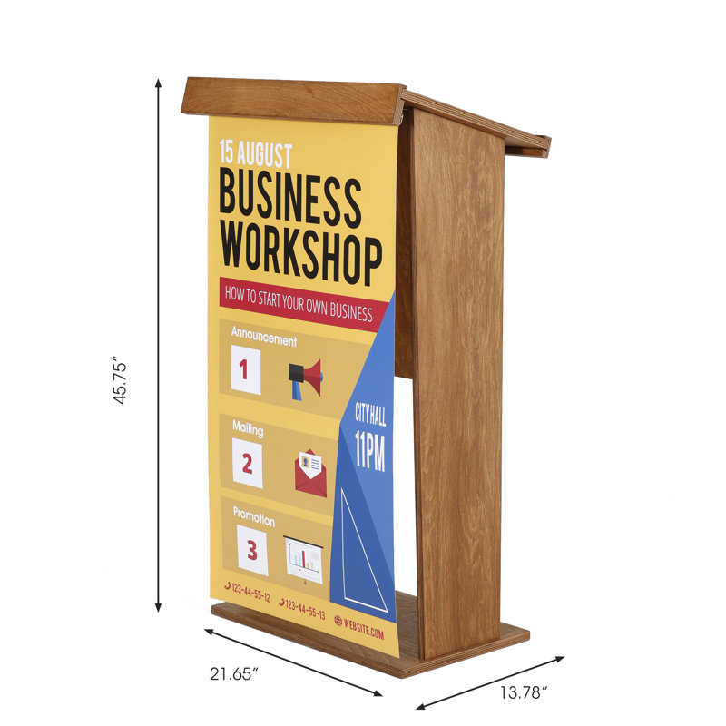 Dark Wood 45" Plywood Floor-Standing Podium with Shelf and Microphone Slot