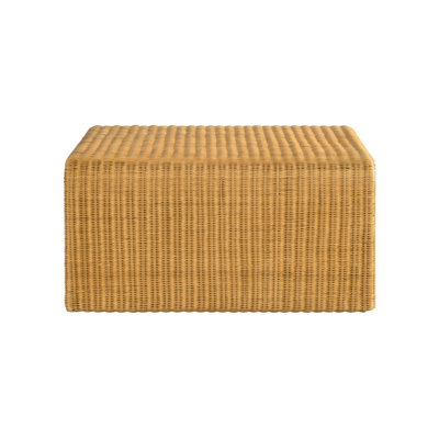 Square Natural Woven Coffee Table With Metal Framework, Waterfall Edges For A Seamless Look, Open Bottom Storage, Plastic Glides To Floor Scratches, 3