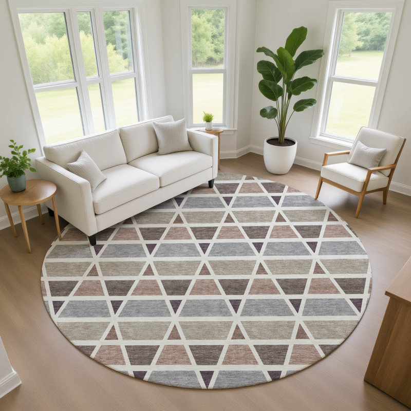 Machine Washable Indoor/Outdoor Chantille ACN2733 Geometric Rug, Taupe, 8' Round