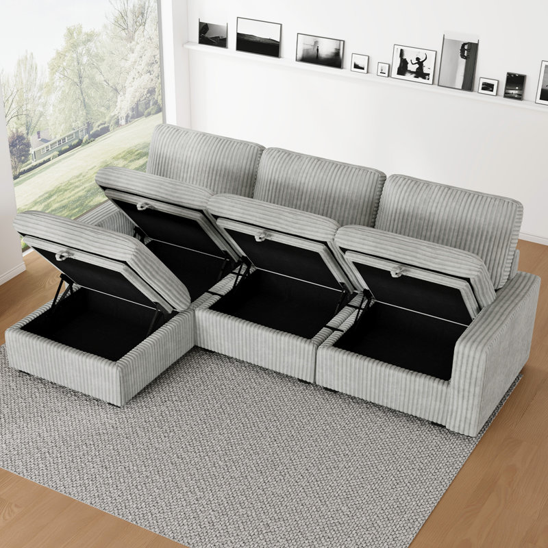 Hymes 101.5'' Wide L-Shaped 3-Seat Sofa Apartment Storage Couch With Detachable Cushion, Modular Sectional Sofa With Ottoman