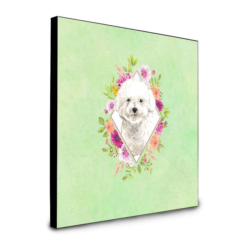 Panneau mural Dollman Flowers, Vert, Beige bichon frisé