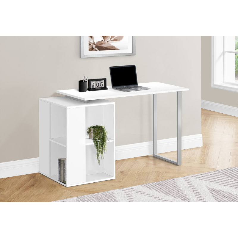 Bureau d'ordinateur, bureau personnel, installation à gauche, à droite, tablettes de rangement, travail, ordinateur portable, métal