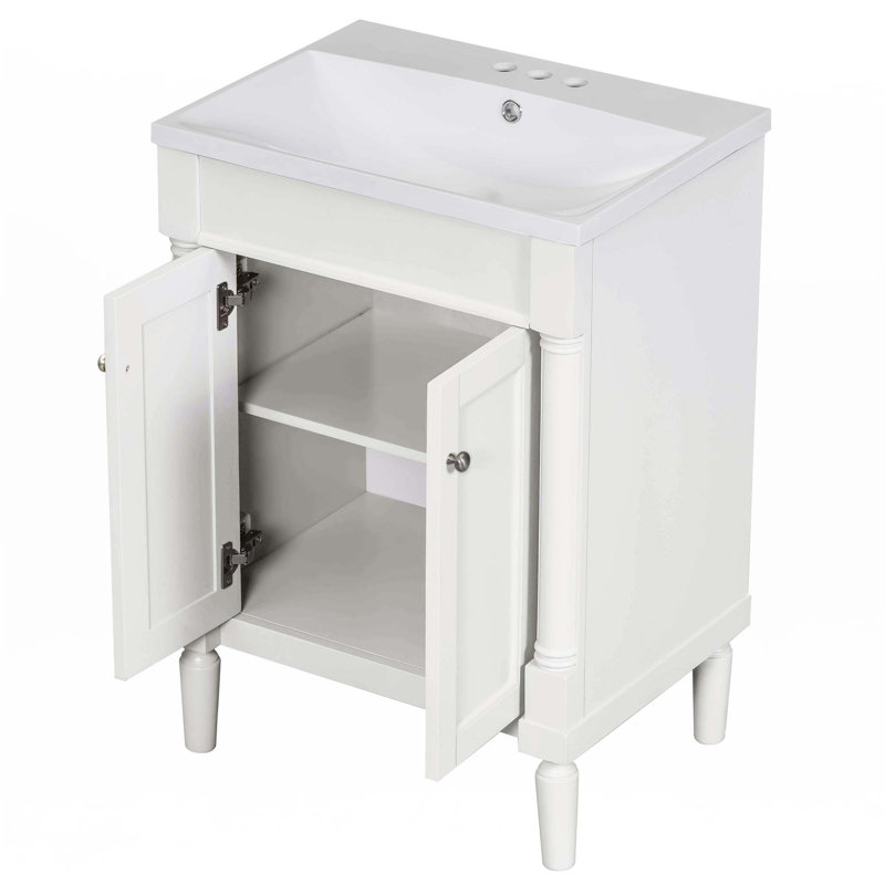 Meuble-lavabo 24 po avec lavabo supérieur, Blanc, Argent argent