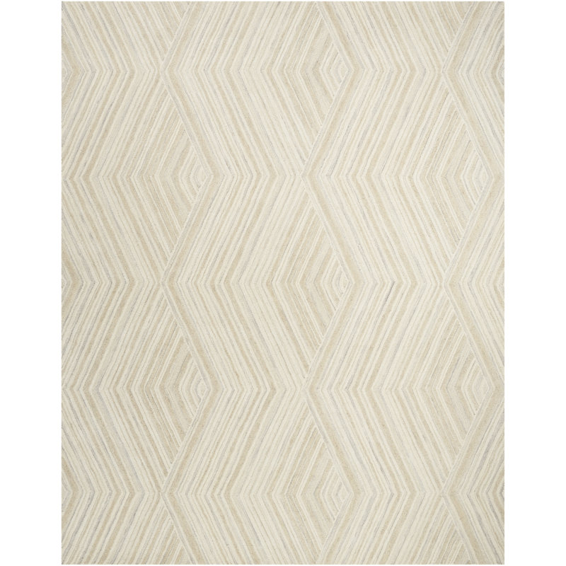 Ebern Designs Atyana Ivory Modern Indoor Wool Rug, Rectangle 8'6" x 11'6"