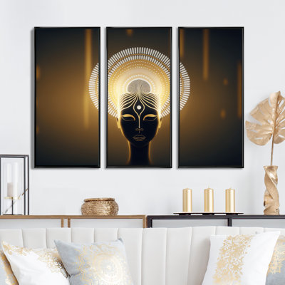 Bouddha contemporain en or et noir - 3 pièces sur toile