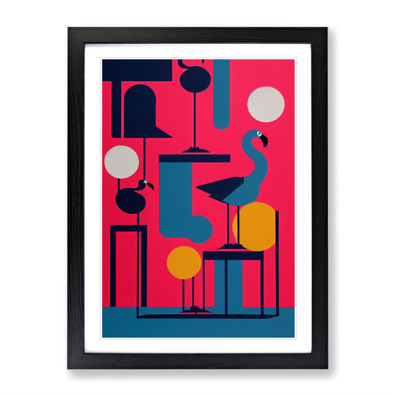 Artistic Flamingo Abstract - Wall Art, Black Framed Paper, 34cm H x 25cm W x 2cm D