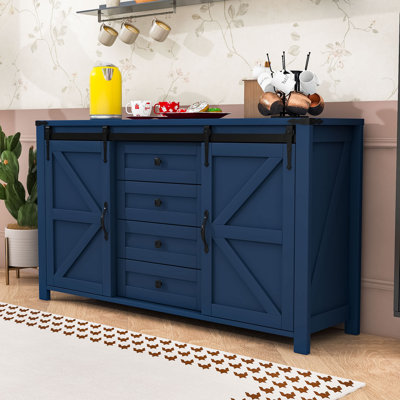 Modern Sideboard with Sliding Barn Doors, Built-In Power Outlet and Spacious Storage