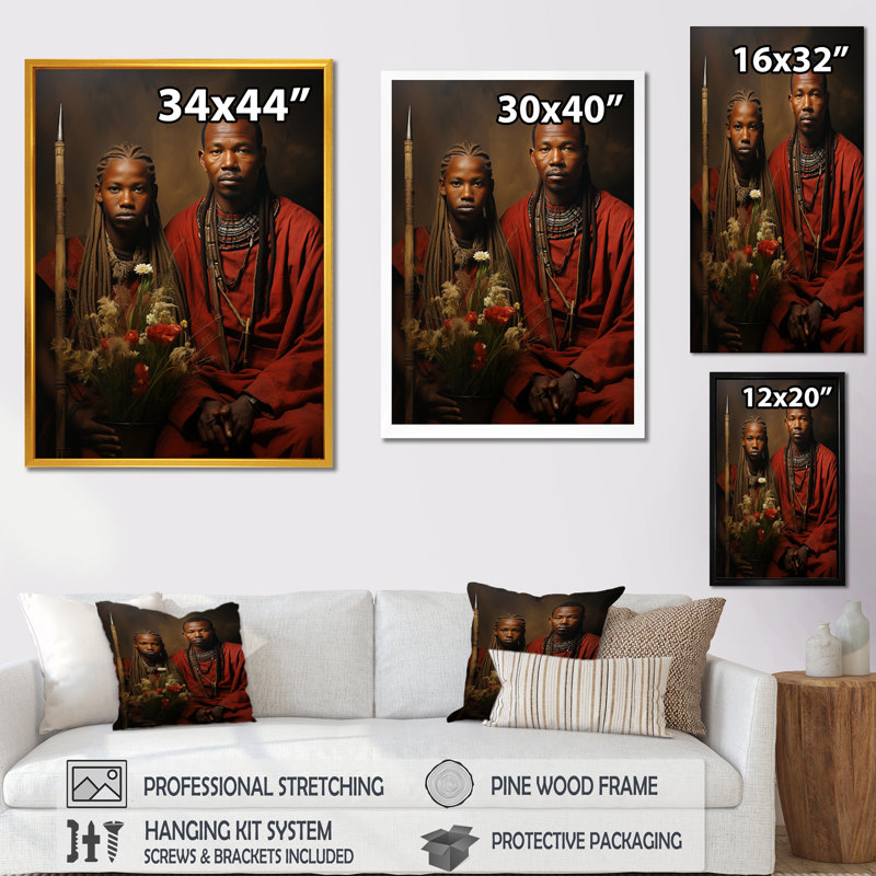Guerriers Maasai d'Afrique I, Cadre flottant blanc, H 32 po x l 16 po x P 1 po