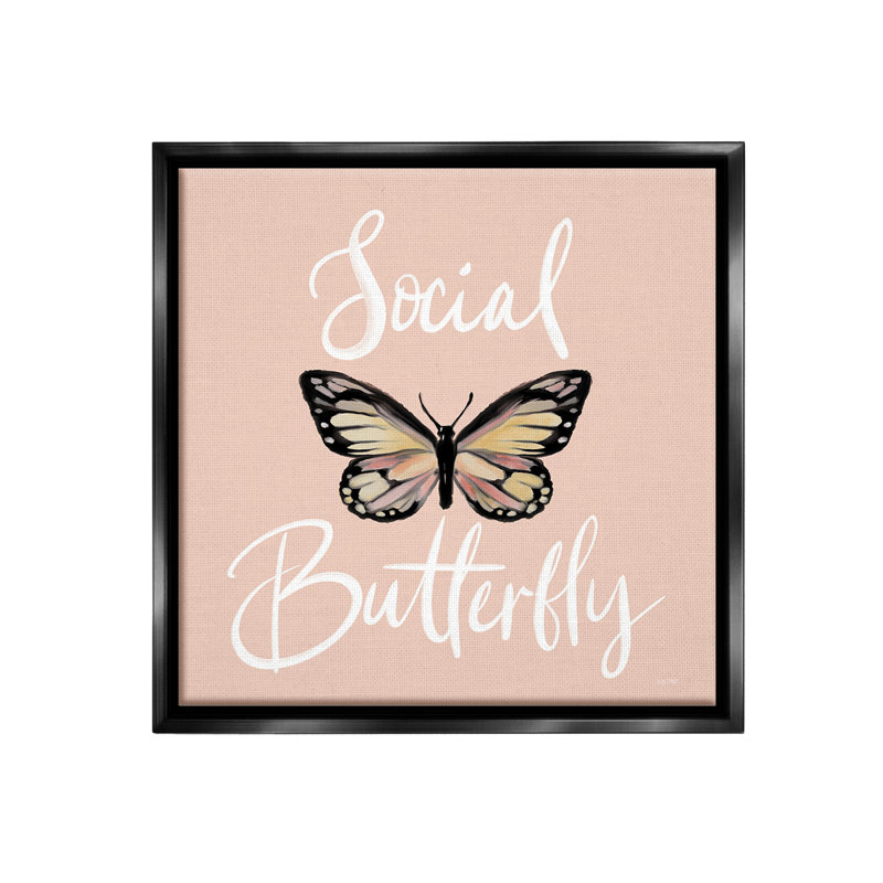 «Social Butterfly Expression» par House Fenway sur toile, Cadre flottant noir de jais, H 18 po x l 18 po