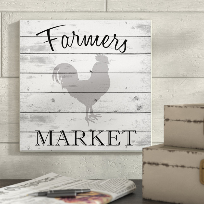«Farmers Market Rooster Gray and White Planked Look», impression, H 12 po x l 12 po x P 0,5 po, Plaque murale