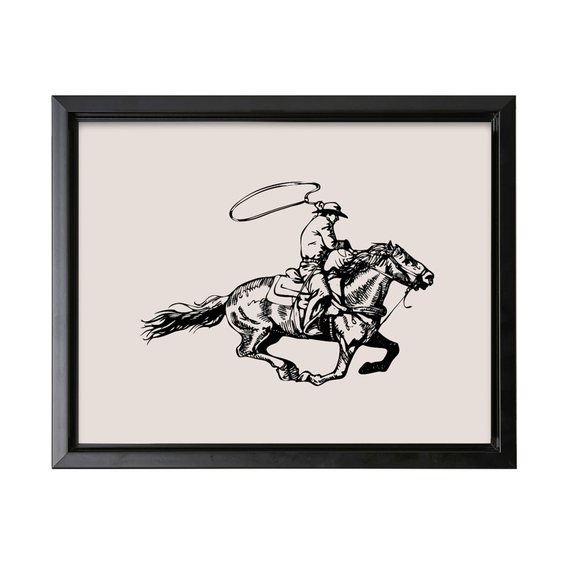 Cowboy avec Lasso No2, 16"H x 20"W, Canvas, Black Framed