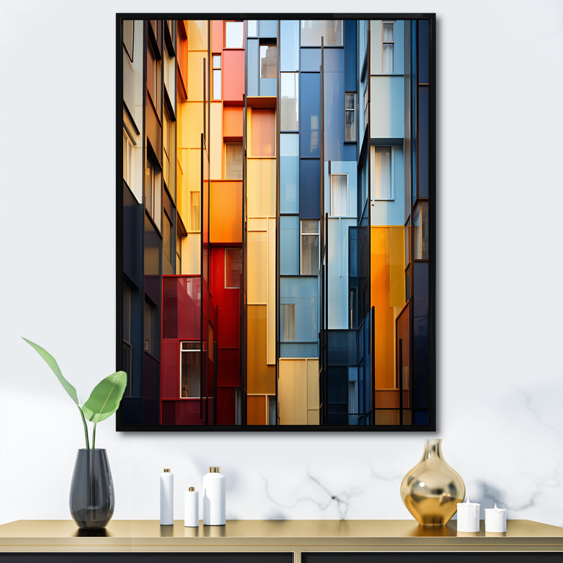 Iven Skyscrapers Glass Giants IV - Imprimé, Cadre flottant noir, H 44 po x l 34 po x P 1,5 po