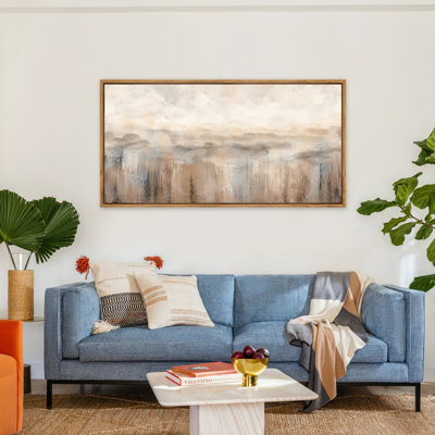 Neutral Abstract Landscape Panoramic Framed Canvas Wall Art 60x30 Inch for Living Room Wall Decor