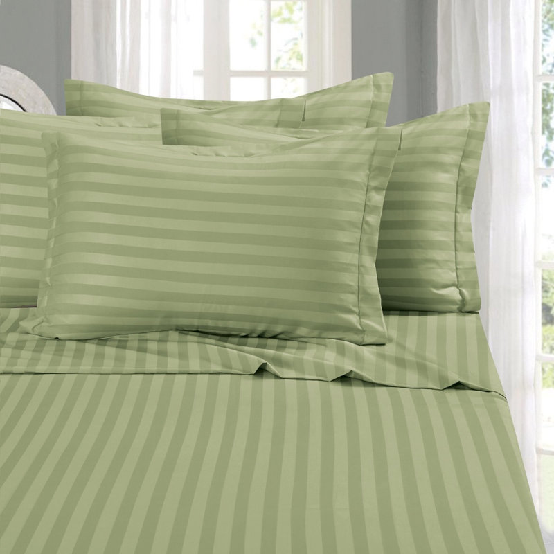 Ensemble de literie à rayures damassées 6 pièces Elegant Comfort, microfibre 1500 fils, infroissable, Vert, California King