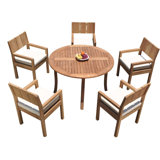 5 Seats 6 Pcs Grade-A Teak Wood Dining Set: 48" Round Table And 5 Veranda Arm Chairs #01Vr0206