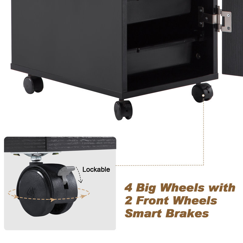 Black Wood Salon Trolley Storage Cart with Lockable Wheels