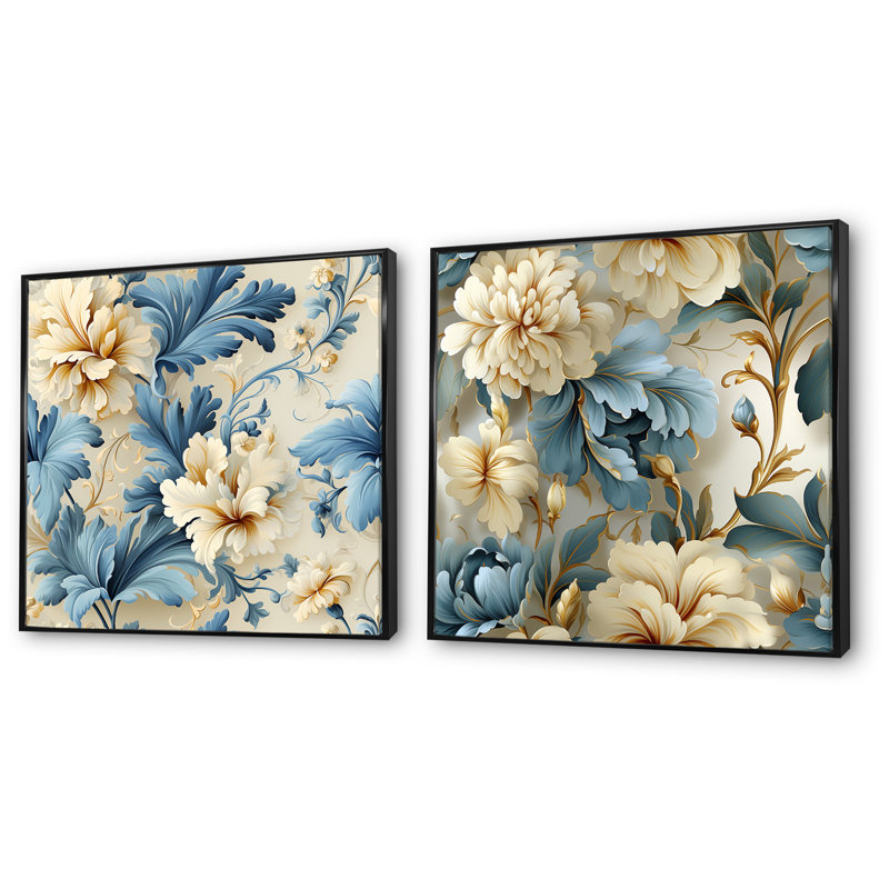Lorrain - Ensemble de 2 reproductions de toiles abstraites botaniques, Cadre noir, H 36 po x l 73 po x P 1,5 po