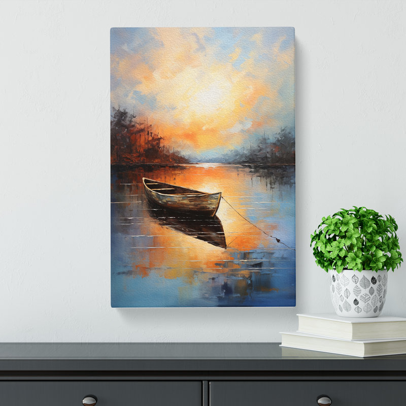 Boat On A Lake Action Painting No.2 - Wrapped Canvas, 60cm H x 40cm W x 3cm D