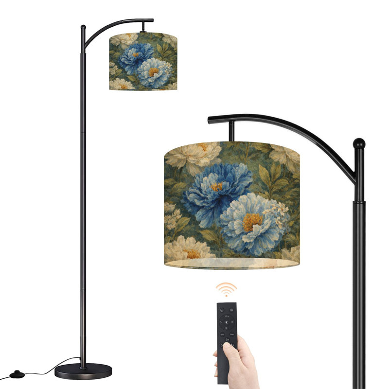 Lampe sur pied à arc avec abat-jour réglable Arrangement floral élégant Lampe sur pied dorée blanche et dorée 3 températures de couleur Lampe à mât haut avec interrupteur au pied pour la chambre à coucher