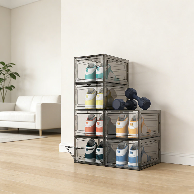 Durable Plastic Shoe Storage Box With Transparent Lid – Fits Size 13, Clear