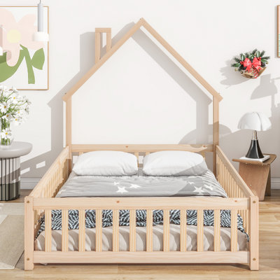 House-Shaped Headboard Floor Bed With Fence by Harper Orchard
