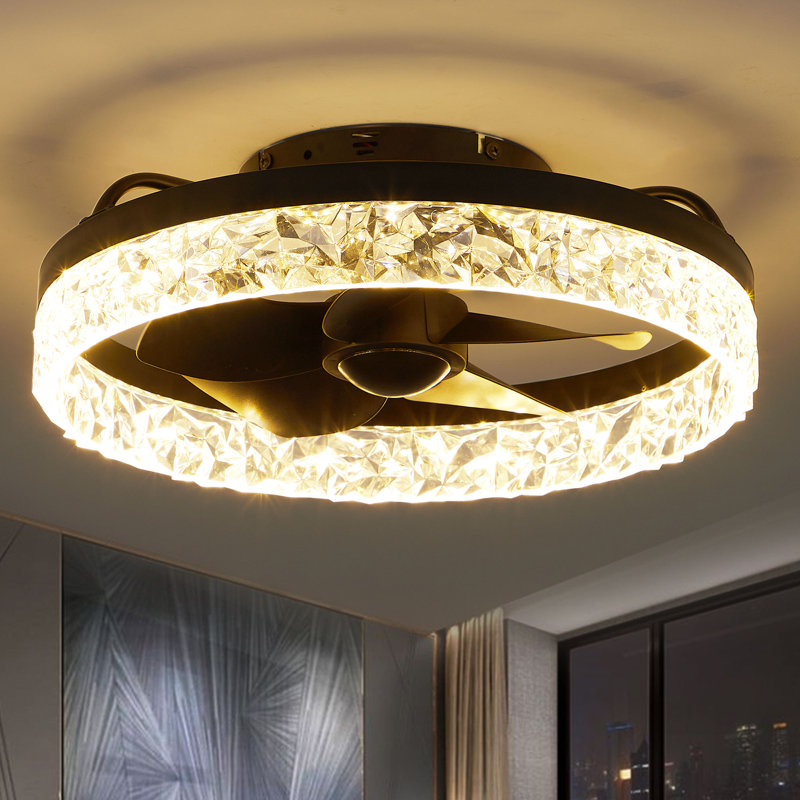 Ventilateur de plafond 16 po à DEL intelligent avec lumière et télécommande APP, Noir