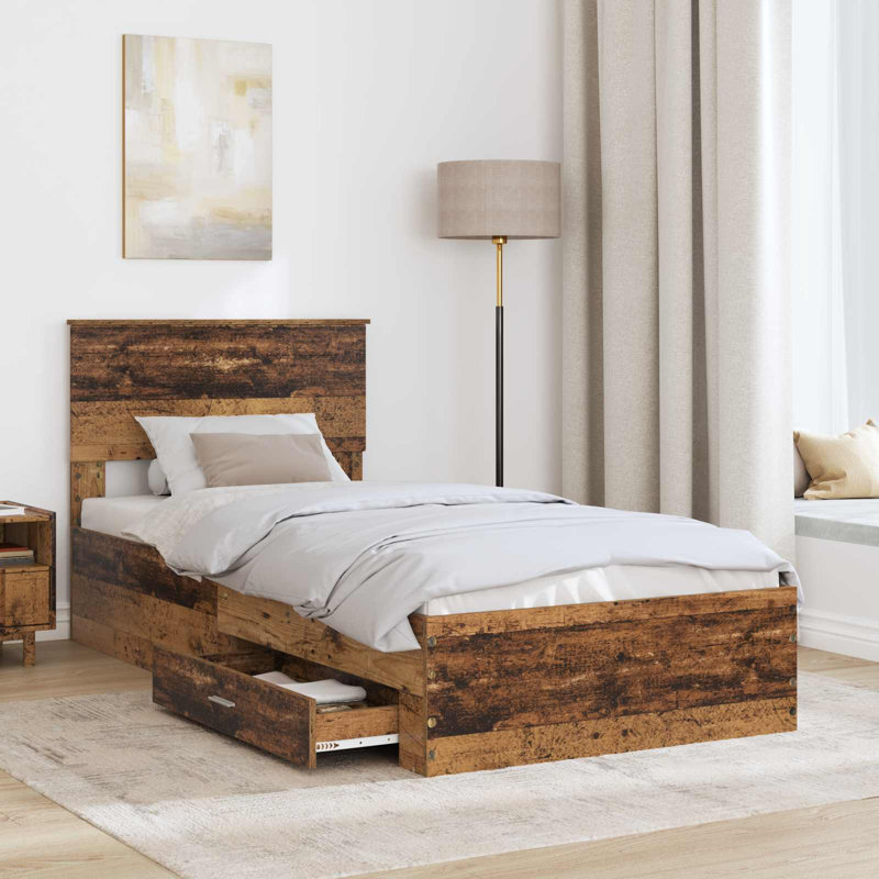 Bed Frame, European Single (90 x 200 cm), Old Wood