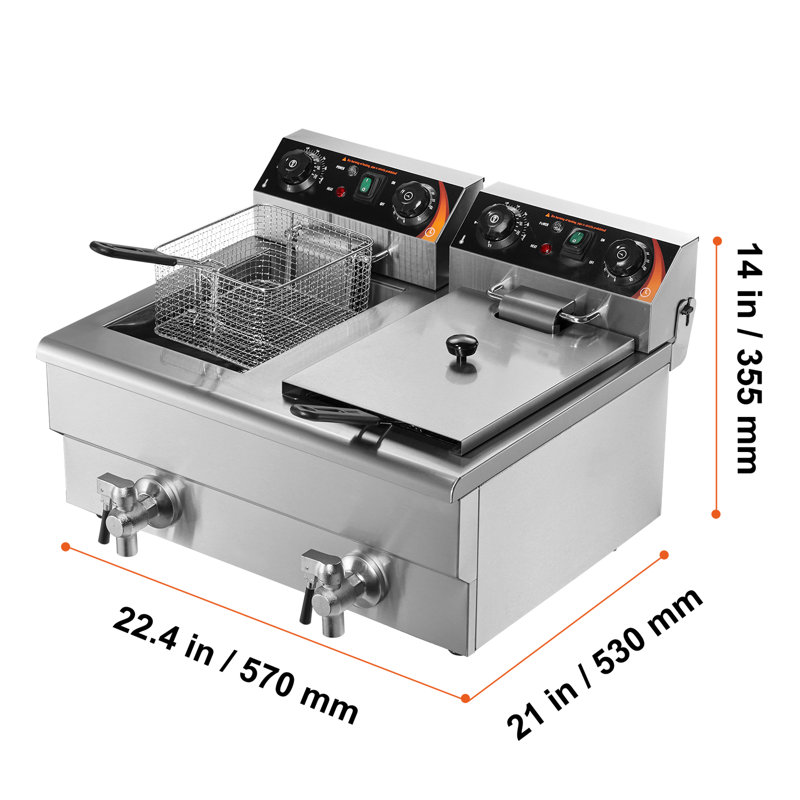 VEVOR 24L Electric Deep Fryer, With Timee And Drain, Dual Removable Baskets And Lid Included