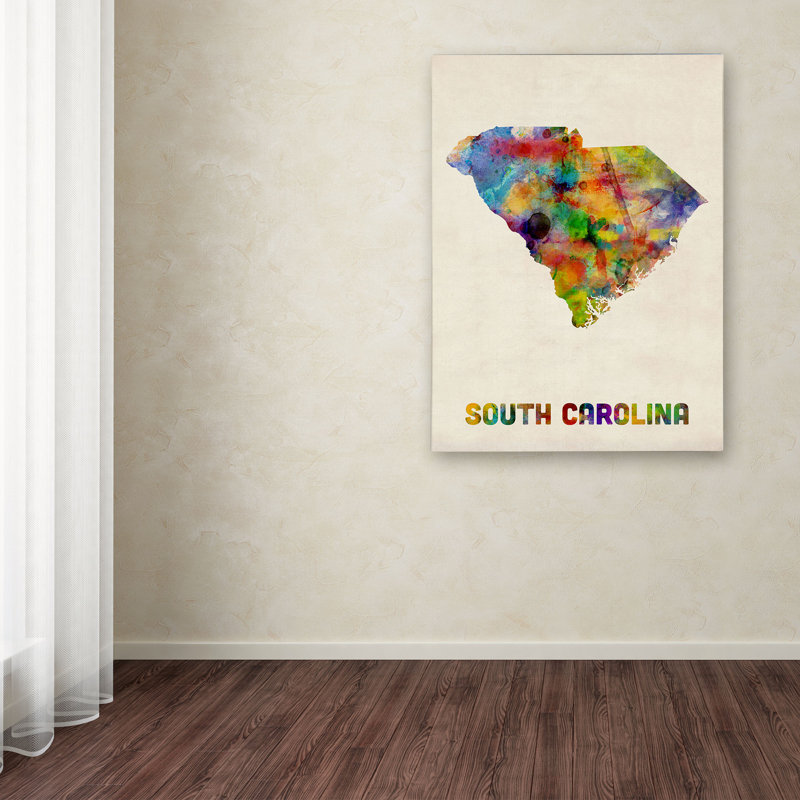 "south caroline map" par michael tompsett, impression sur toile tendue encadrée, H 32 po x l 24 po x P 2 po