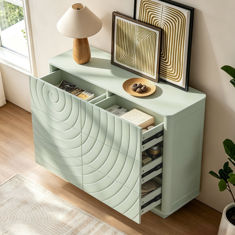 Commode moderne à 6 tiroirs, Vert sauge