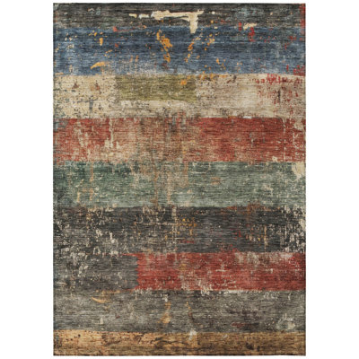 Tapis extérieur lavable rayé noir et terre cuite 5 pi x 8 pi vert fougère
