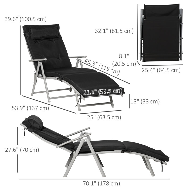 Chaise longue d'extérieur pliante noire