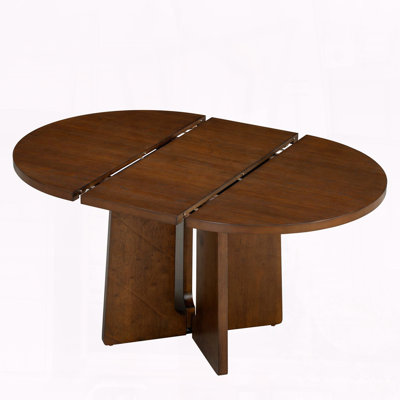 Solid Wood Round Extendable Dining Table – 41.3" to 57.3" with 16" Leaf, Brown
