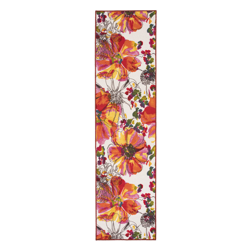 Tapis antidérapant florent orange / rose / ivoire Florentia, Tapis de couloir 2 pi 7 po x 6 pi