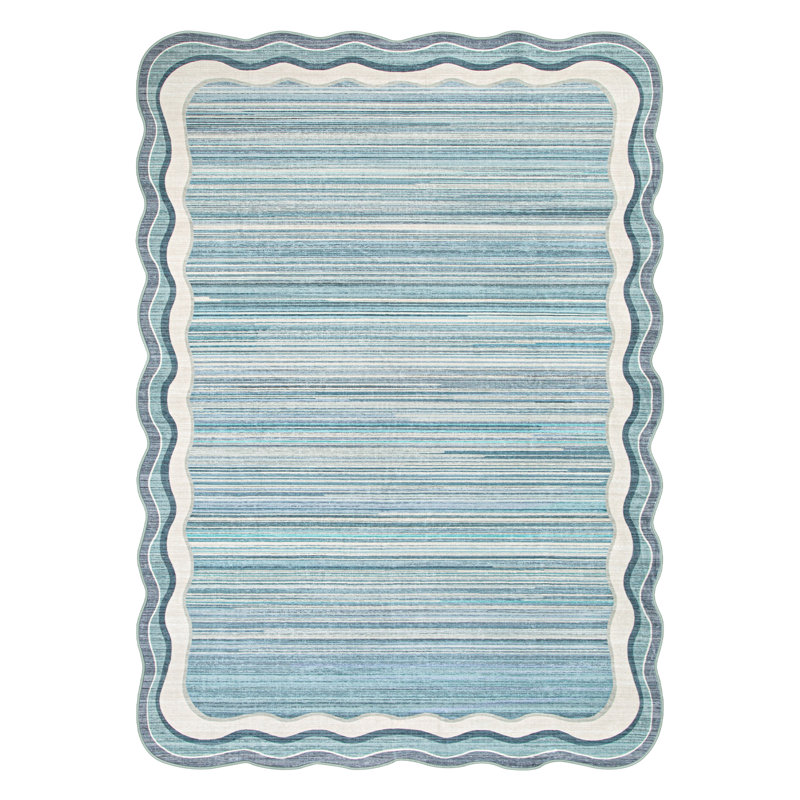 Tribal Gradient Border Wave Washable Area Rug – Boho Non-Slip Soft Floor Mat, Rectangle 5' x 7'