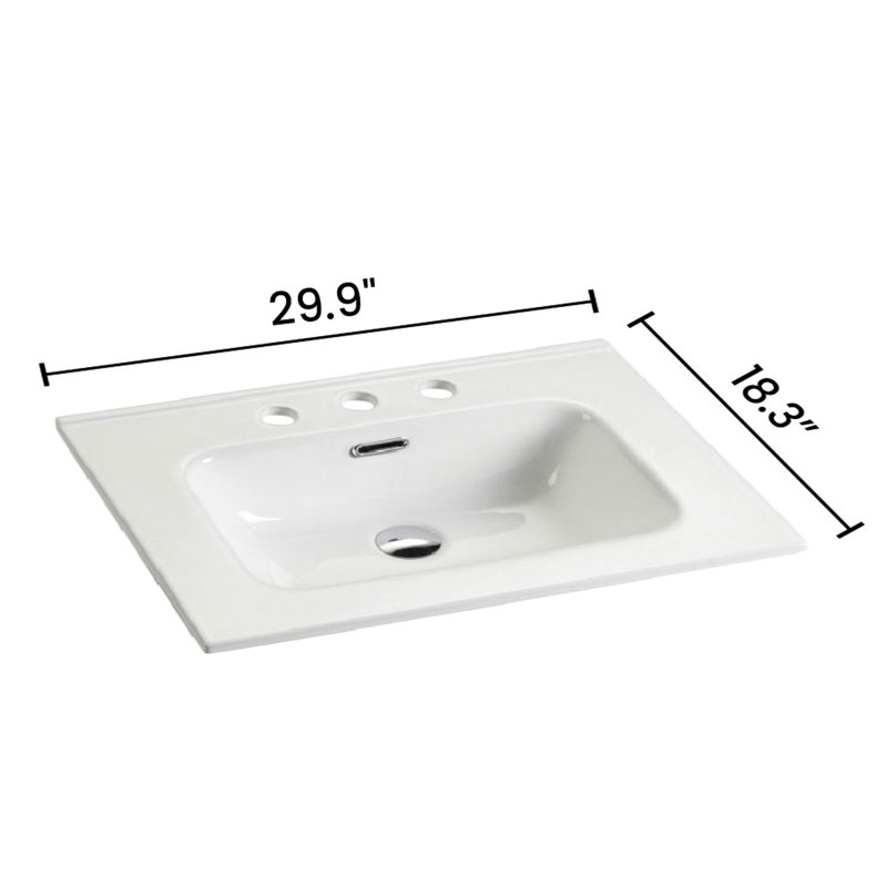 Élégant lavabo de salle de bain en céramique blanc brillant, lavabo Scratch et 3 trous de robinet pré-percés avec trois - Conception moderne pour un nettoyage facile et durable