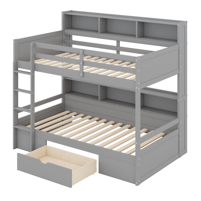 Lit superposé avec tablettes intégrées, Gris