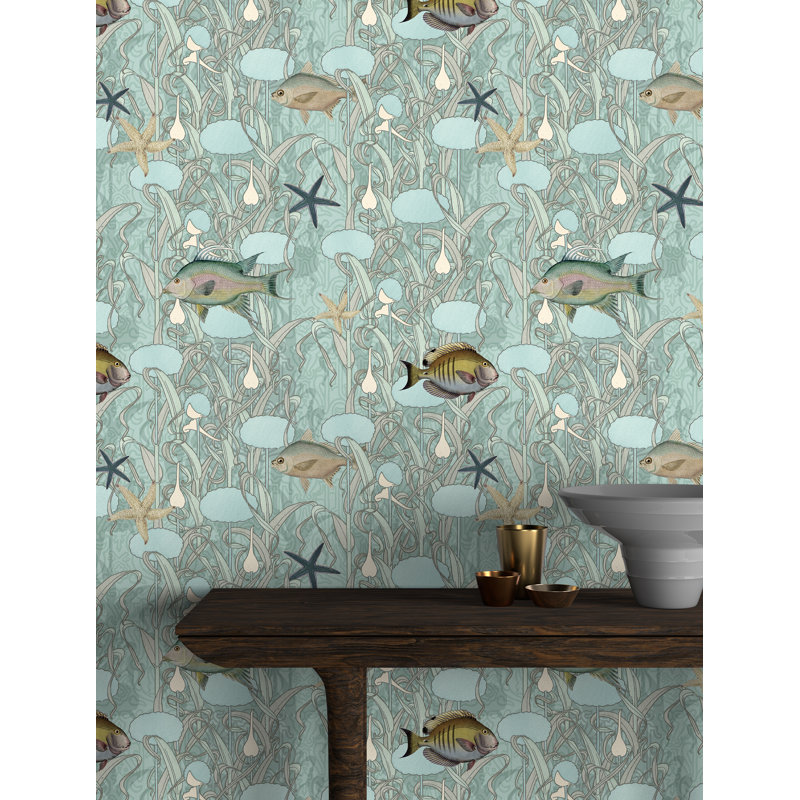 Lagoon Tapestry 33' L x 20.5" W Wallpaper Roll, Sunlit Blue